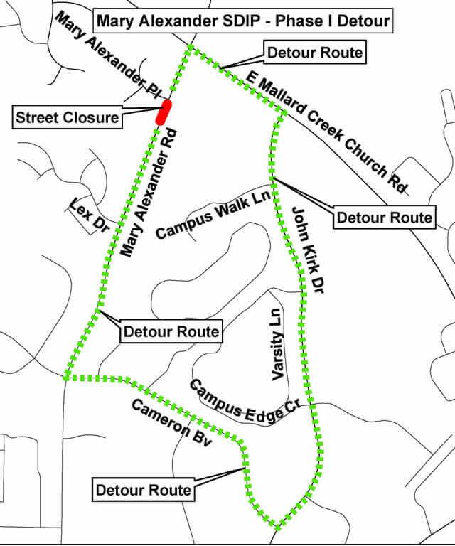 Mary Alexander Road Closure Map  - Phase 1