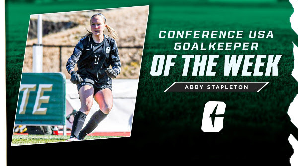 Senior Abby Stapleton of the Charlotte women's soccer program has been named the March 16 Conference USA Goalkeeper of the Week