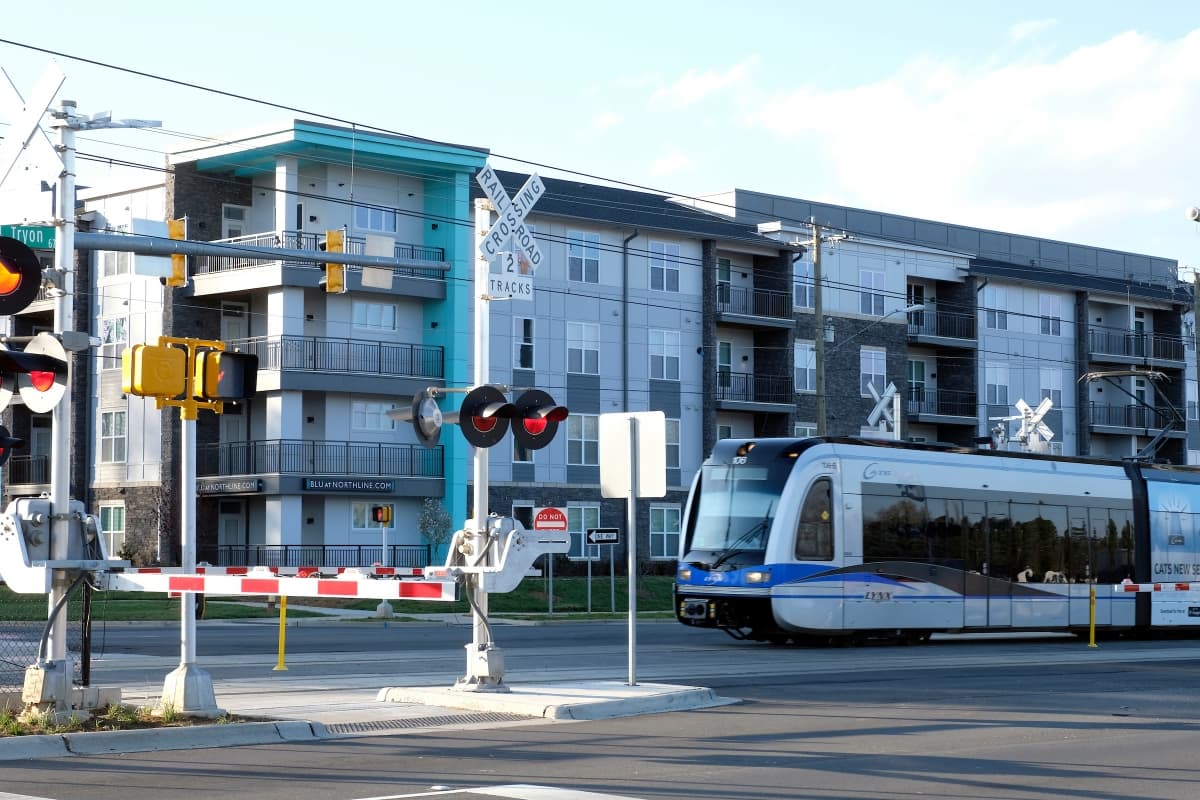 Light Rail and apartments in Charlotte